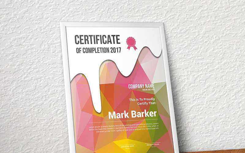 Download Шаблон сертификата "Polygonal Certificate Template" / Polygonal Certificate Template - Шаблон сертификата на тему графика certificate corporate decorative diploma elegant excellence frame graduation green modern multicolor ornament ornaments paper print ready template professional red simple