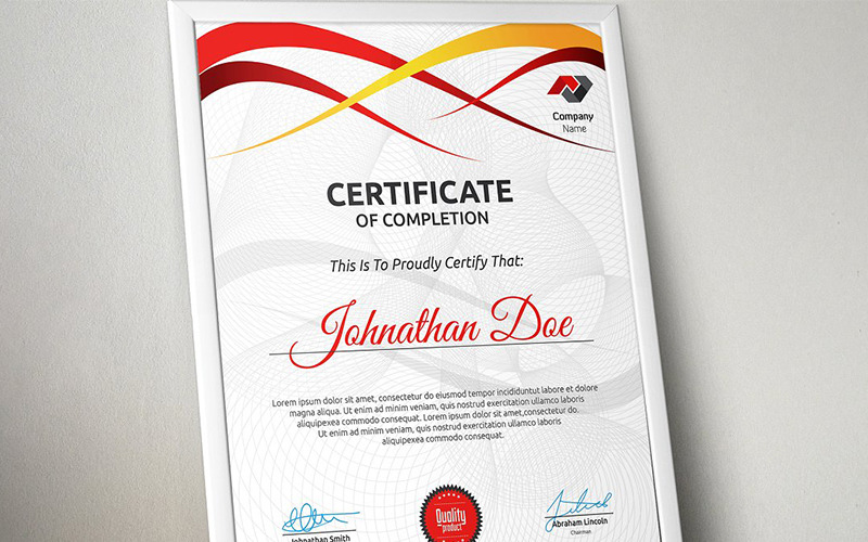 Download Шаблон сертификата "Wavy Modern Certificate Template" / Wavy Modern Certificate Template - Шаблон сертификата на тему графика certificate corporate decorative diploma elegant excellence frame graduation green modern multicolor ornament ornaments paper print ready template professional red simple