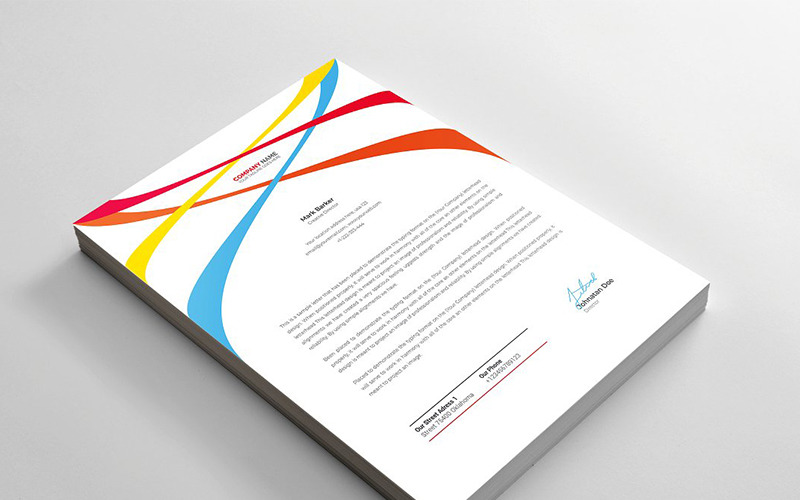 Download Фирменный стиль "Colorful Curvy Letterhed - Corporate Identity Template" / Colorful Curvy Letterhed - Corporate Identity Template - Фирменный стиль на тему графика brand branding business letterhead clean corporate identity creative dark design pad template line modern presentation professional red stationery us
