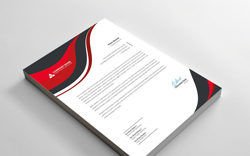 Download Фирменный стиль "Curvy Letterhead - Corporate Identity Template" / Curvy Letterhead - Corporate Identity Template - Фирменный стиль на тему графика brand branding business letterhead clean corporate identity creative dark design pad template line modern presentation professional red stationery us