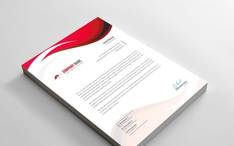 Download Фирменный стиль "Curvy Letterhead - Corporate Identity Template" / Curvy Letterhead - Corporate Identity Template - Фирменный стиль на тему графика brand branding business letterhead clean corporate identity creative dark design pad template line modern presentation professional red stationery us