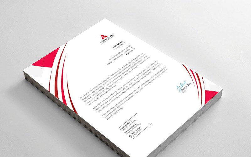 Download Фирменный стиль "Curvy Modern Letterhead - Corporate Identity Template" / Curvy Modern Letterhead - Corporate Identity Template - Фирменный стиль на тему графика brand branding business letterhead clean corporate identity creative dark design pad template line modern presentation professional red stationery us