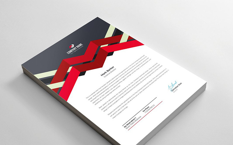Download Фирменный стиль "Geometric Letterhead - Corporate Identity Template" / Geometric Letterhead - Corporate Identity Template - Фирменный стиль на тему графика brand branding business letterhead clean corporate identity creative dark design pad template line modern presentation professional red stationery us