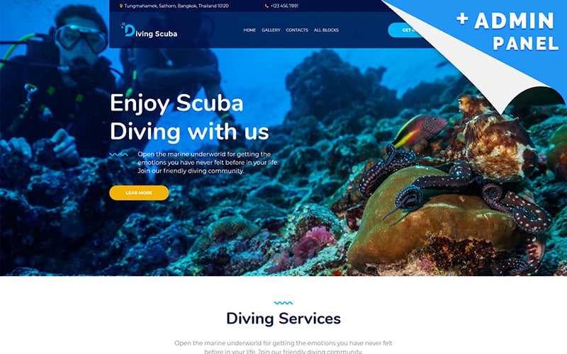 Mergulho autônomo - modelo de página de destino subaquático