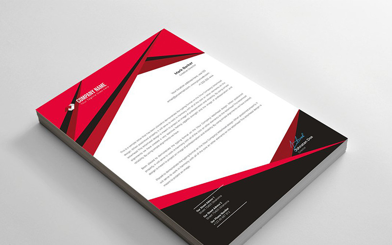 Download Фирменный стиль "Modern Letterhead - Corporate Identity Template" / Modern Letterhead - Corporate Identity Template - Фирменный стиль на тему графика brand branding business letterhead clean corporate identity creative dark design pad template line modern presentation professional red stationery us