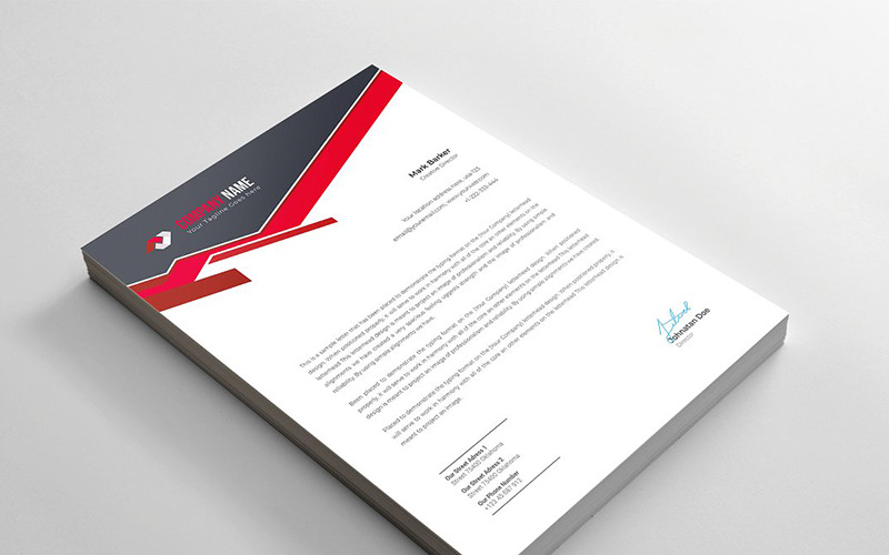 Download Фирменный стиль "Modern Letterhead - Corporate Identity Template" / Modern Letterhead - Corporate Identity Template - Фирменный стиль на тему графика brand branding business letterhead clean corporate identity creative dark design pad template line modern presentation professional red stationery us