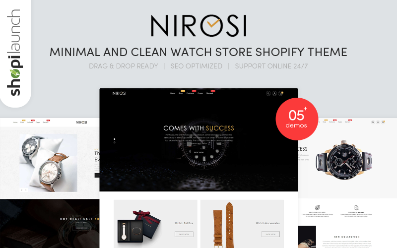 Nirosi - Минимальная и чистая тема для магазина часов Shopify