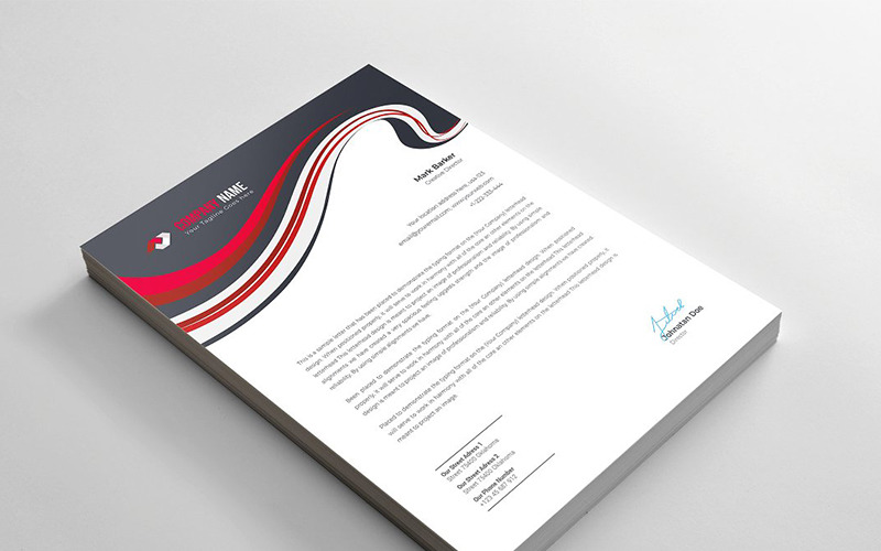 Download Фирменный стиль "Wavy Letterhead - Corporate Identity Template" / Wavy Letterhead - Corporate Identity Template - Фирменный стиль на тему графика brand branding business letterhead clean corporate identity creative dark design pad template line modern presentation professional red stationery us