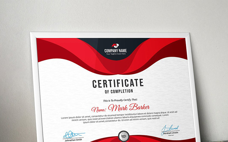Download Шаблон сертификата "Wavy Modern Certificate Template" / Wavy Modern Certificate Template - Шаблон сертификата на тему графика certificate corporate decorative diploma elegant excellence frame graduation green modern multicolor ornament ornaments paper print ready template professional red simple