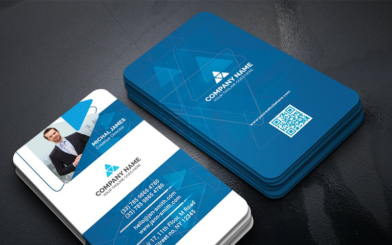 Download Фирменный стиль "Creative Triangular Business Card - Corporate Identity Template" / Creative Triangular Business Card - Corporate Identity Template - Фирменный стиль на тему графика art blue business card cards colorful corporate creative flyers food green hi-quality modern official photography professional purply real estate red