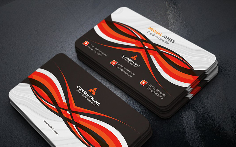 Download Фирменный стиль "Curvy Dark Business Card - Corporate Identity Template" / Curvy Dark Business Card - Corporate Identity Template - Фирменный стиль на тему графика black blue business card design clean corporate creative cyan elegant green line minimalist modern template orange personal photoshop print red