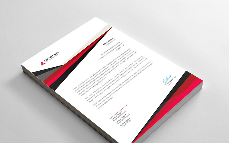 Download Фирменный стиль "Modern Geometric Letterhead - Corporate Identity Template" / Modern Geometric Letterhead - Corporate Identity Template - Фирменный стиль на тему графика brand branding business letterhead clean corporate identity creative dark design pad template line modern presentation professional red stationery us