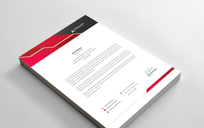 Download Фирменный стиль "Modern Letterhead - Corporate Identity Template" / Modern Letterhead - Corporate Identity Template - Фирменный стиль на тему графика brand branding business letterhead clean corporate identity creative dark design pad template line modern presentation professional red stationery us