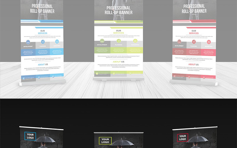 Download Фирменный стиль "Modern Roll-up Banner - Corporate Identity Template" / Modern Roll-up Banner - Corporate Identity Template - Фирменный стиль на тему графика advert advertise ai banner signage template banners billboard blue business roll up clean corporate display eps file global graphic illustrator