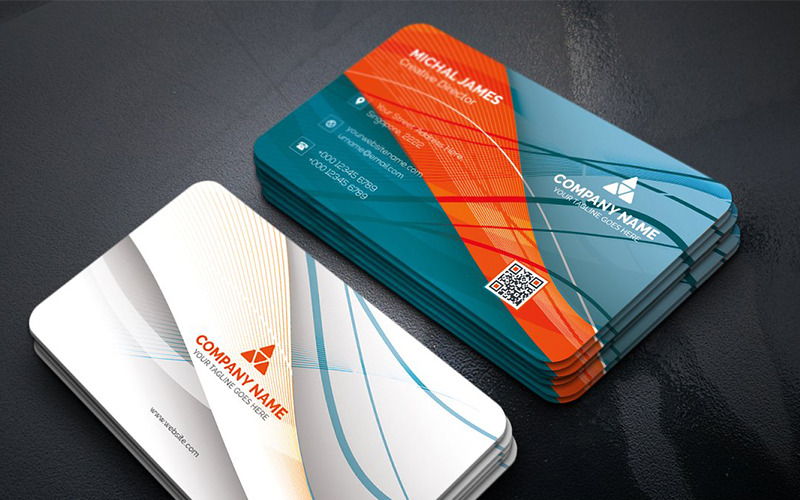 Download Фирменный стиль "Abstract Business Card - Corporate Identity Template" / Abstract Business Card - Corporate Identity Template - Фирменный стиль на тему графика black blue business card design clean corporate creative cyan elegant green line minimalist modern template orange personal photoshop print red