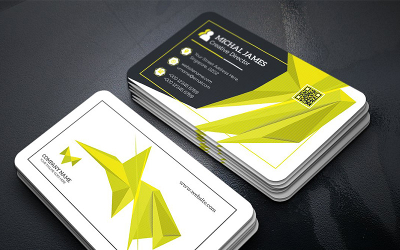 Download Фирменный стиль "Abstract Origami Business Card - Corporate Identity Template" / Abstract Origami Business Card - Corporate Identity Template - Фирменный стиль на тему графика black blue business card design clean corporate creative cyan elegant green line minimalist modern template orange personal print red