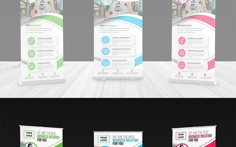 Download Фирменный стиль "Curvy Roll-up Banner - Corporate Identity Template" / Curvy Roll-up Banner - Corporate Identity Template - Фирменный стиль на тему графика abstract ads advert advertisement agency billboard box branding bunting cube design digital editable geometry graphic hanging banner layered light marketing