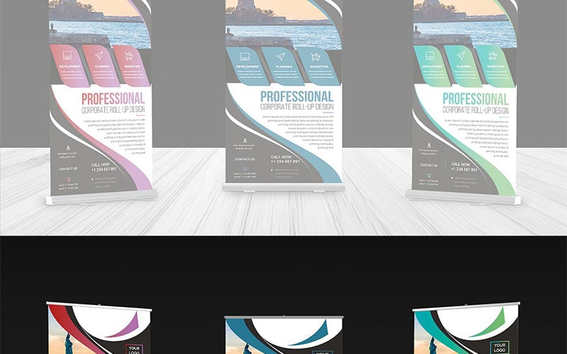 Download Фирменный стиль "Modern Roll-up Banner - Corporate Identity Template" / Modern Roll-up Banner - Corporate Identity Template - Фирменный стиль на тему графика advert advertise ai banner signage template banners billboard blue business roll up clean corporate display eps file global graphic illustrator