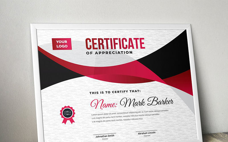 Download Шаблон сертификата "Curvy Modern Certificate Template" / Curvy Modern Certificate Template - Шаблон сертификата на тему графика certificate corporate decorative diploma elegant excellence frame graduation green modern multicolor ornament ornaments paper print ready template professional red simple