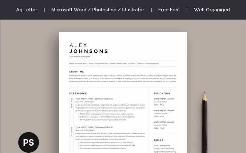 Download Резюме "Alex Johnson Resume Template" / Alex Johnson Resume Template - Резюме на тему графика a4 clean cv design elegant resume female infographic letter minimalist modern portfolio professional indesign minimal pages word template