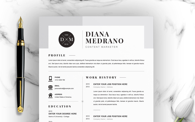 Download Резюме "Diana Resume Template" / Diana Resume Template - Резюме на тему графика clean cv resume creative curriculum vita template free professional word