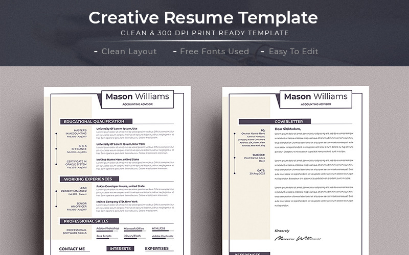 Mason Clean CV Resume Template #96789