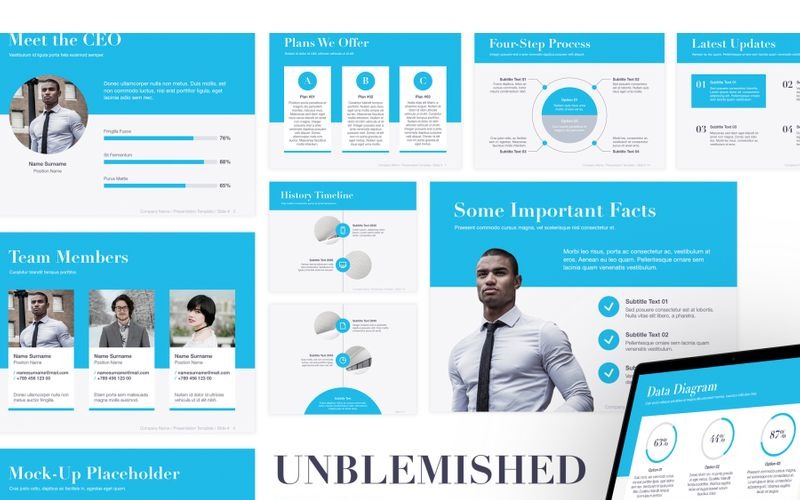 Onberispelijk blauw PowerPoint-sjabloon
