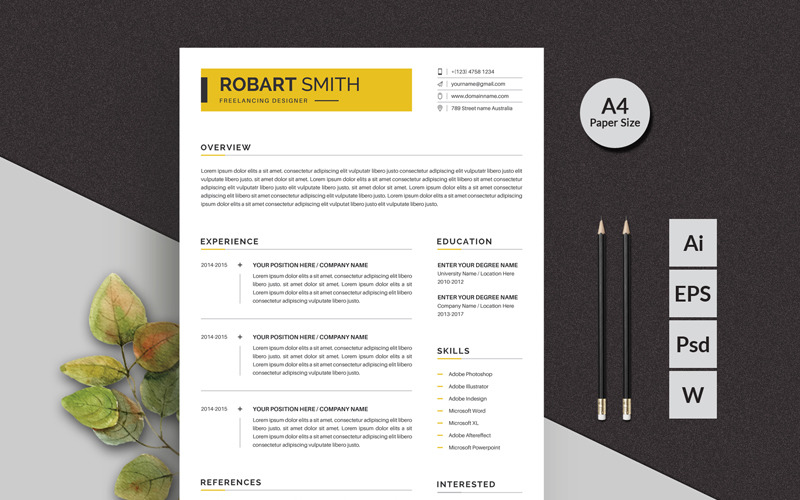 Download Резюме "Robart Clean Resume Template" / Robart Clean Resume Template - Резюме на тему графика resume cv clean creative word infographic modern professional student mac pages manager template bankers doctors job seekers