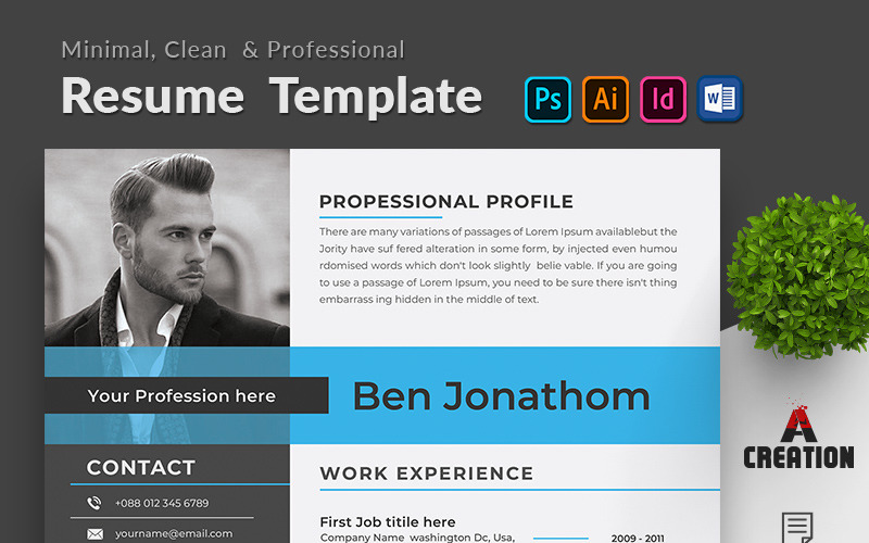 Download Резюме "Ben Jonathon - Graphic Designer & Web Designer Resume Template" / Ben Jonathon - Graphic Designer & Web Designer Resume Template - Резюме на тему графика resume a4 bundle classic clean cv cover letter job minimalist download layout template word simple application student objective 2page