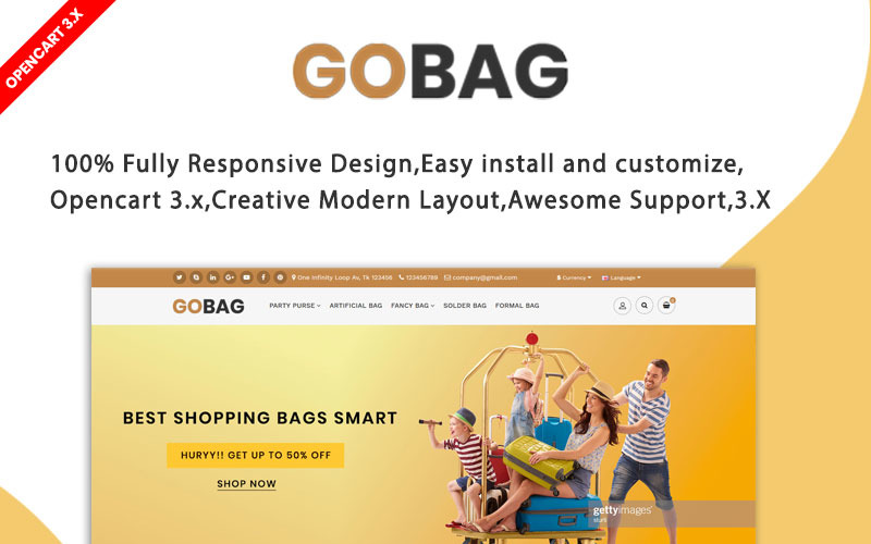 Gobags responsiva webbplats OpenCart-mall