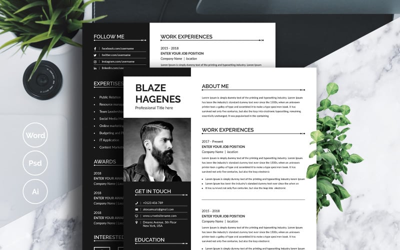 Download Резюме "Blaze Hagenes Resume Template" / Blaze Hagenes Resume Template - Резюме на тему графика 1 page resume 2 a4 blue clean cover letter creative cv template design document infographic microsoft word minimalist modern photoshop