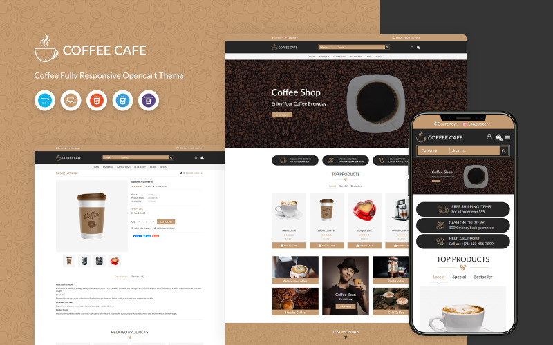 Coffee Cafe - чуйний шаблон OpenCart
