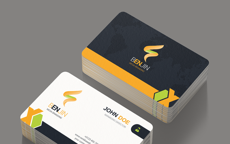 Download Фирменный стиль "MEGA Business Card - Corporate Identity Template" / MEGA Business Card - Corporate Identity Template - Фирменный стиль на тему графика black blue business card design clean style corporate creative cyan elegant green line minimalist modern template orange personal photoshop print