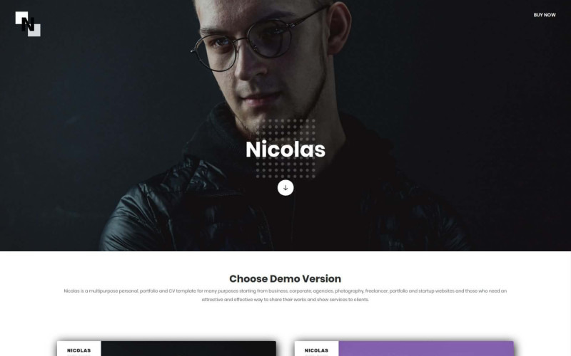 Nicolas - Çok Amaçlı Kişisel, Portföy ve CV Açılış Sayfası Şablonu