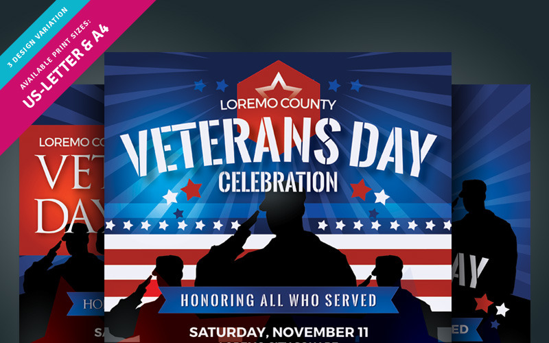 Download Фирменный стиль "Veterans Day Flyer - Corporate Identity Template" / Veterans Day Flyer - Corporate Identity Template - Фирменный стиль на тему графика veterans veteran day military salute soldier american us a4 celebration party parade ceremony hero holiday troops ad ads flag honor