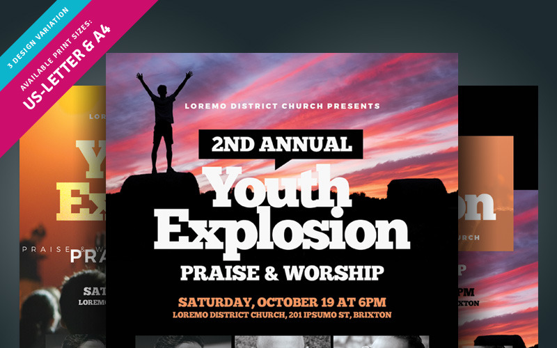 Download Фирменный стиль "Youth Explosion Flyer - Corporate Identity Template" / Youth Explosion Flyer - Corporate Identity Template - Фирменный стиль на тему графика ad ads choir christ church conference cross explosion fellowship flyer gospel halloween theme leaflet music revival summer worship youth program