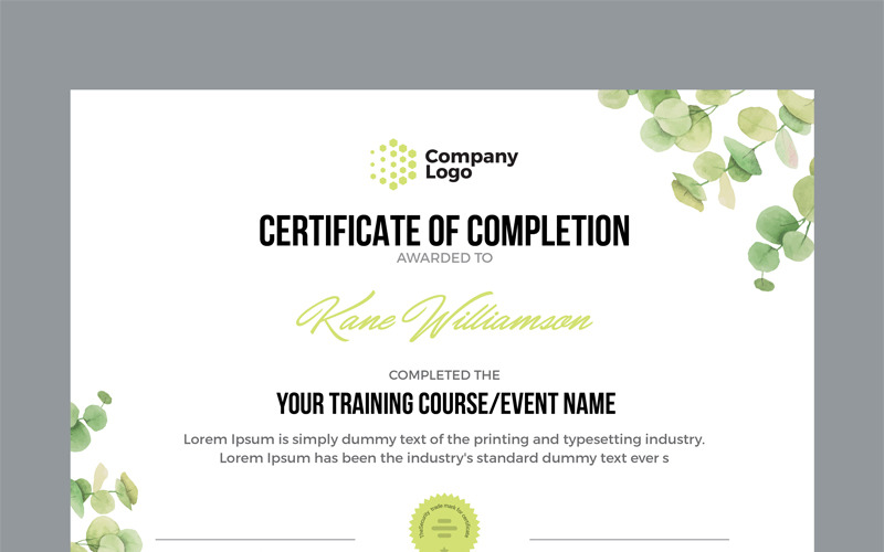 Download Шаблон сертификата "Company Certificate Template" / Company Certificate Template - Шаблон сертификата на тему графика certificate diploma custom graduation school template editable completion company