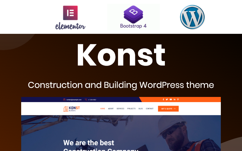 Konst - Tema de WordPress Elementor de Bootstrap para construcción y edificación