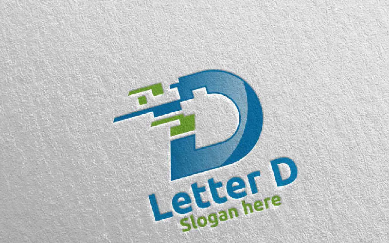 Download Шаблон логотипа "Digital Letter D Design 3 Logo Template" / Digital Letter D Design 3 Logo Template - Шаблон логотипа на тему графика d logo logotype digital letter media modern web design website app pixel photography internet data agency technology studio icon marketing