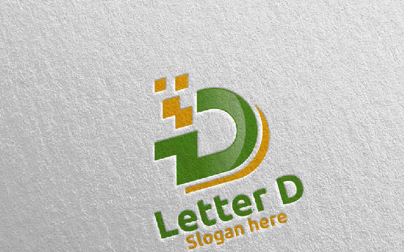 Dijital D Harfi Tasarım 7 Logo Şablonu