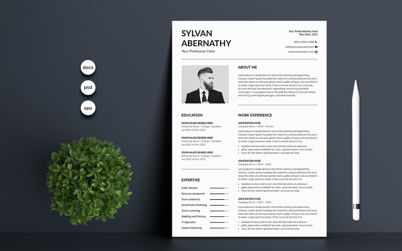 Download Резюме "Abernathy Resume Template" / Abernathy Resume Template - Резюме на тему графика 1,page,resume,2,a4,blue,clean,cover,letter,creative,cv,template,design,document,infographic,microsoft,word,minimalist,modern,photoshop