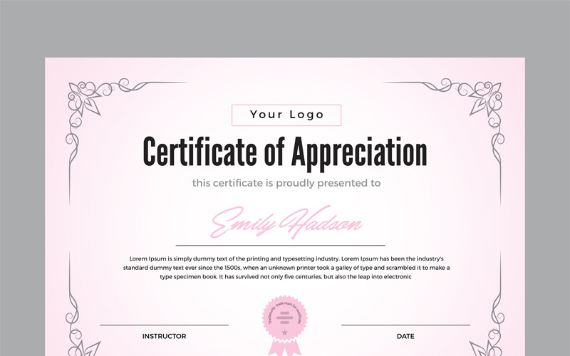 Download Шаблон сертификата "Appreciation Certificate Template" / Appreciation Certificate Template - Шаблон сертификата на тему графика editable completion appreciation achievement certificate custom diploma printed file template graduation