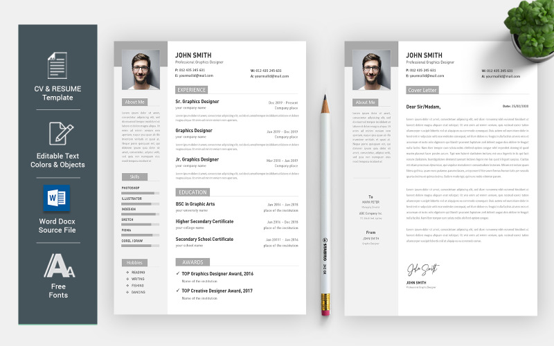 Download Резюме "John Smith - Word Docx Resume Template" / John Smith - Word Docx Resume Template - Резюме на тему графика a4,gray,resume,bright,clean,cv,cover,letter,creative,curriculum,vitae,design,template,docx,editable,print,pdf,word,job,minimal