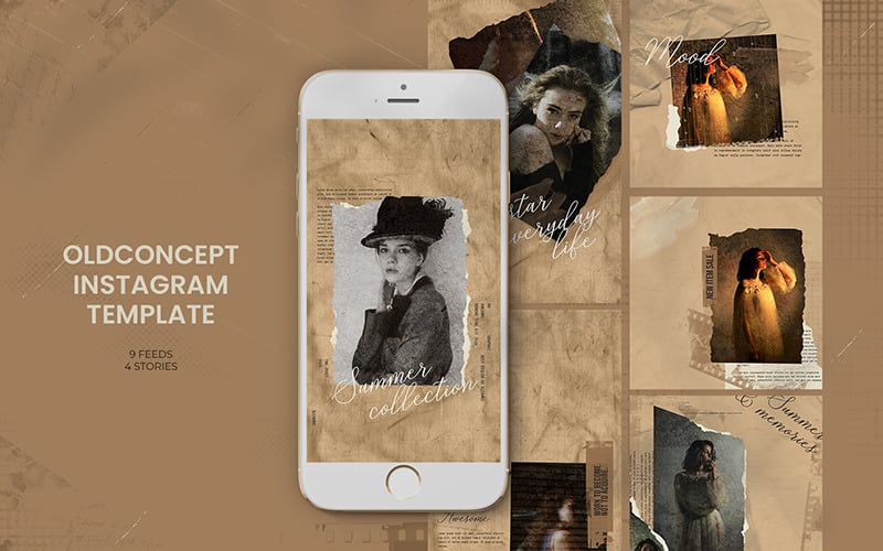 Download Шаблон для соцсетей "Old Concept Memories Instagram Templates for Social Media" / Old Concept Memories Instagram Templates for Social Media - Шаблон для соцсетей на тему графика business buy clothes clothing cloths coupon deal discount dress fashion flat design gif instagram marketing multipurpose page promotion retargeting sale