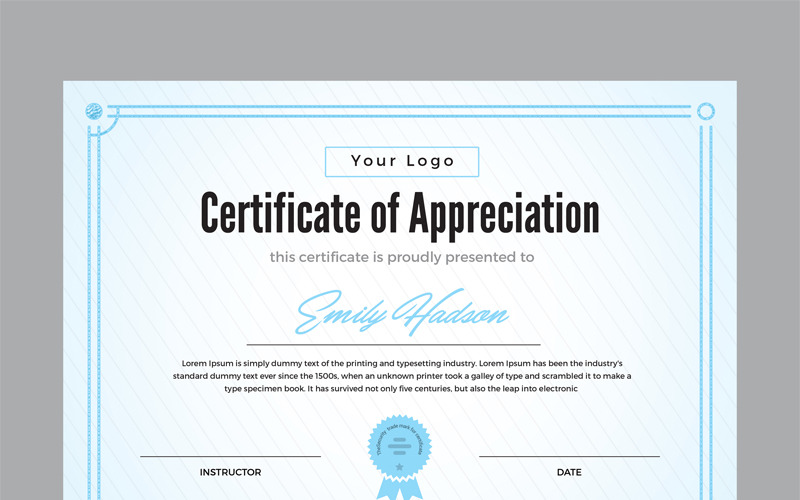 Download Шаблон сертификата "Appreciation Certificate Template" / Appreciation Certificate Template - Шаблон сертификата на тему графика editable completion appreciation achievement certificate custom diploma printed file template graduation