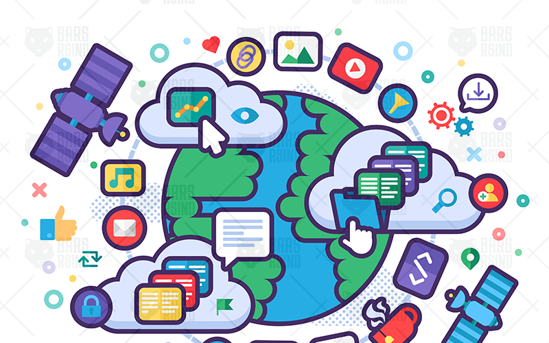 Download Иллюстрация "Global Network Concept - Illustration" / Global Network Concept - Illustration - Иллюстрация на тему графика search upload url download files information tech net site server traffic web technology online document image video synchronization backup storage