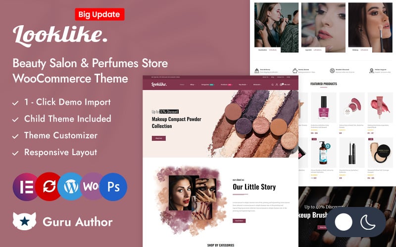 Looklike — адаптивная тема для салона красоты и парфюмерного магазина Elementor WooCommerce