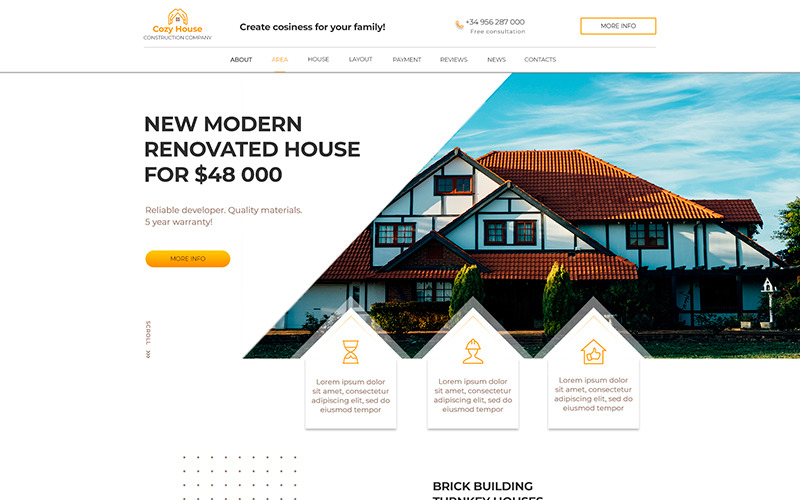 Download PSD шаблон "Cozy House PSD Template" / Cozy House PSD Template - PSD шаблон на тему графика house construction landing country houses countryhouses