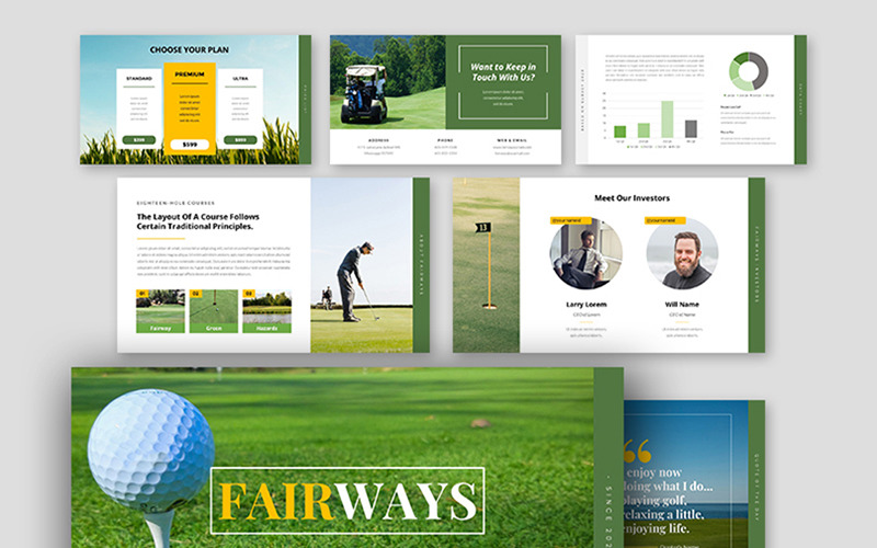 4'ü 1 Arada Renkli Fairways Golf Business Google Slides