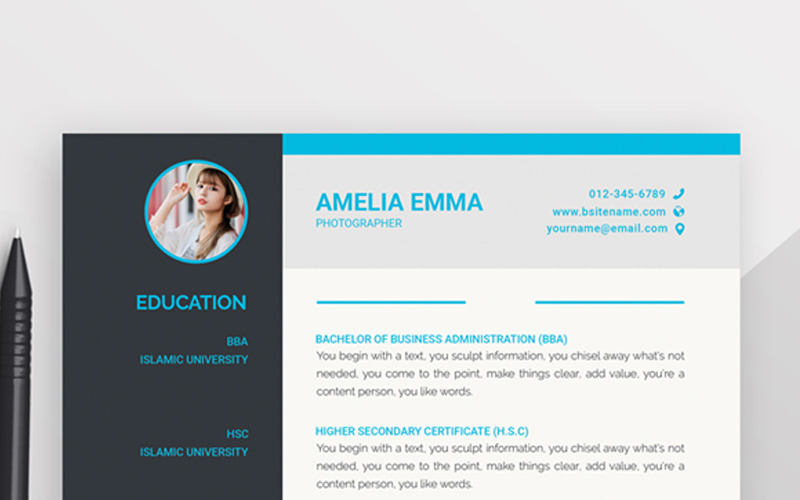 Download Резюме "Amelia Emma Resume Template" / Amelia Emma Resume Template - Резюме на тему графика minimalist modern resume portfolio professional clean cv design indesign infographic minimal pages